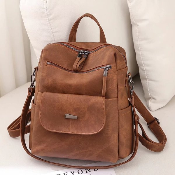 Leather Backpack Purse for Women Fashion Multipurpose Design Handbag Ladies Shoulder Bags Travel Backpack Brown