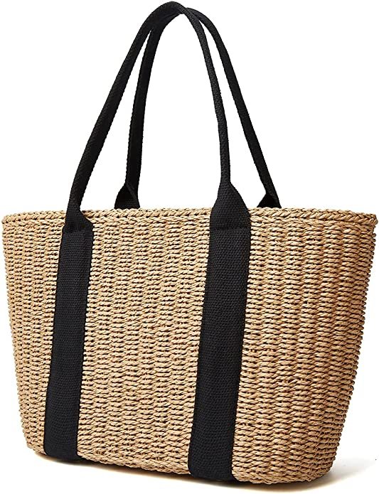 Women Straw Bags Summer Beach Large Tote Bag Handmade Woven Shoulder Crossbody Handbag