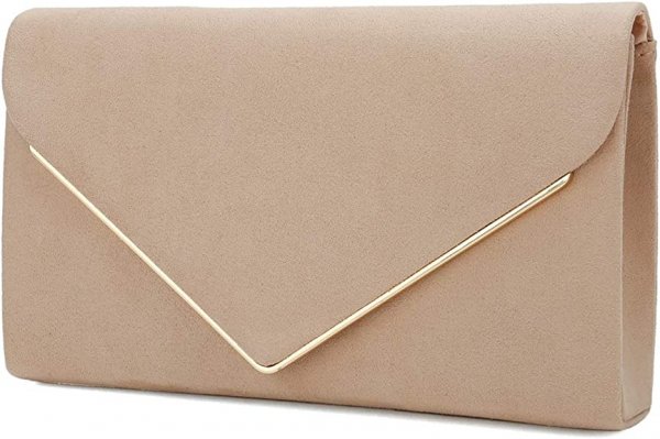 Faux Suede Clutch Bag Elegant Metal Binding Evening Purse