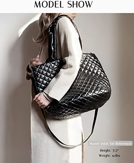 Quilted Tote Bag for Women,Weekender Bag,Light Nylon Quilted Crossbody Shoulder Bag